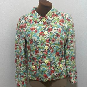Manoukian Collection Women's Green Floral Linen Jacket/Blazer Size 38